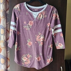 Arizona Jean Company Burgandy Floral Long Sleeve Top